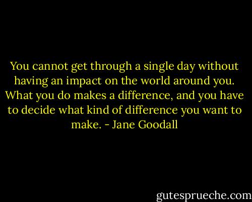 You cannot get through a single day without having an impact on the world around you. What you do makes a difference, and you have to decide what kind of difference you want to make. - Jane Goodall