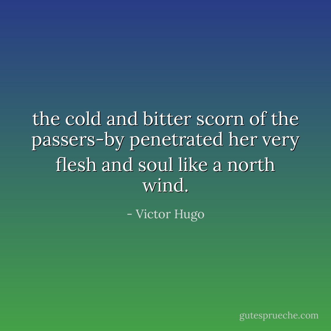 the cold and bitter scorn of the passers-by penetrated her very flesh and soul like a north wind. - Victor Hugo