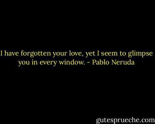 I have forgotten your love, yet I seem to glimpse you in every window. - Pablo Neruda