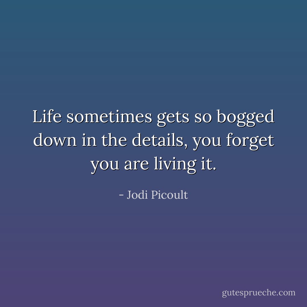 Life sometimes gets so bogged down in the details, you forget you are living it. - Jodi Picoult