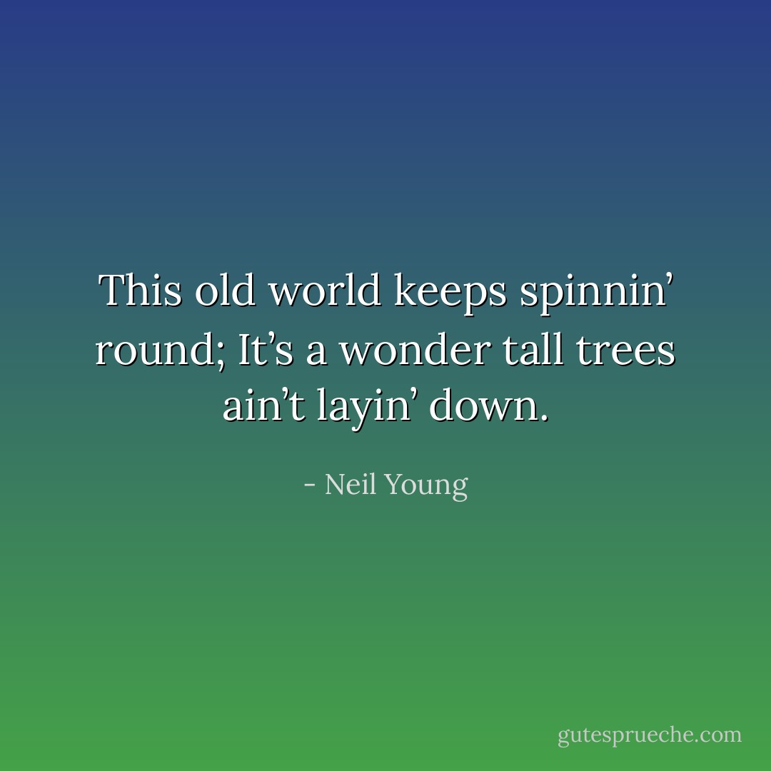 This old world keeps spinnin’ round; It’s a wonder tall trees ain’t layin’ down. - Neil Young