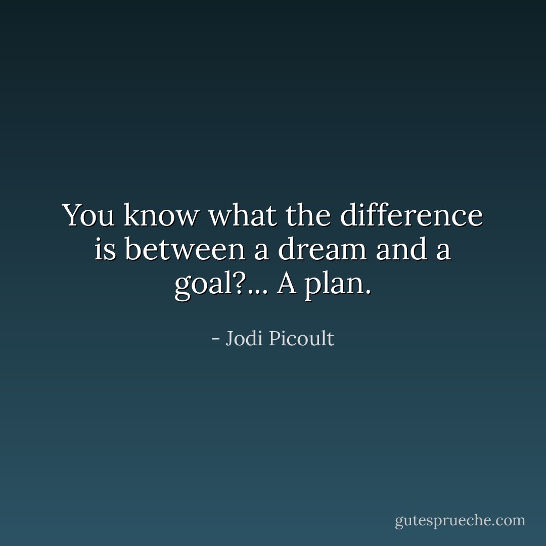 You know what the difference is between a dream and a goal?... A plan. - Jodi Picoult