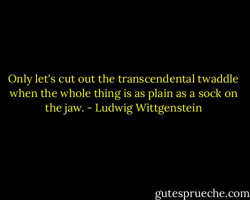 Only let's cut out the transcendental twaddle when the whole thing is as plain as a sock on the jaw. - Ludwig Wittgenstein