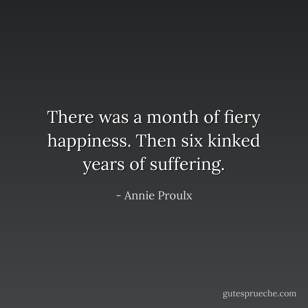 There was a month of fiery happiness. Then six kinked years of suffering. - Annie Proulx