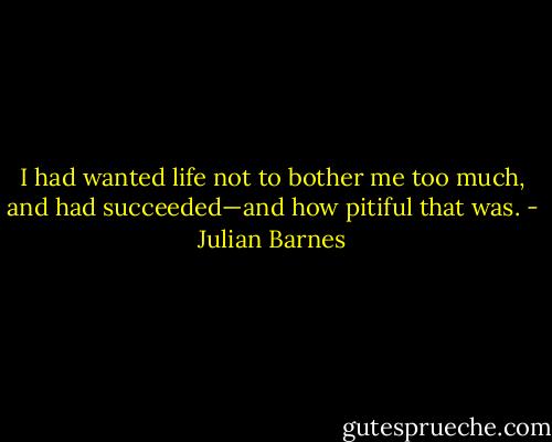 I had wanted life not to bother me too much, and had succeeded—and how pitiful that was. - Julian Barnes