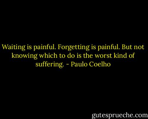 Waiting is painful. Forgetting is painful. But not knowing which to do is the worst kind of suffering. - Paulo Coelho