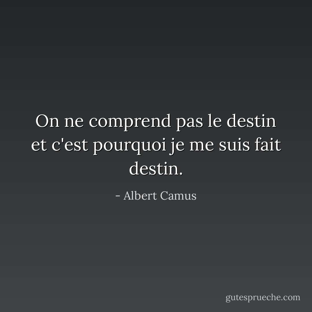 On ne comprend pas le destin et c'est pourquoi je me suis fait destin. - Albert Camus