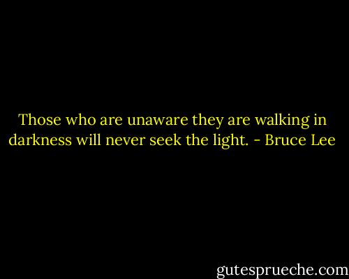 Those who are unaware they are walking in darkness will never seek the light. - Bruce Lee