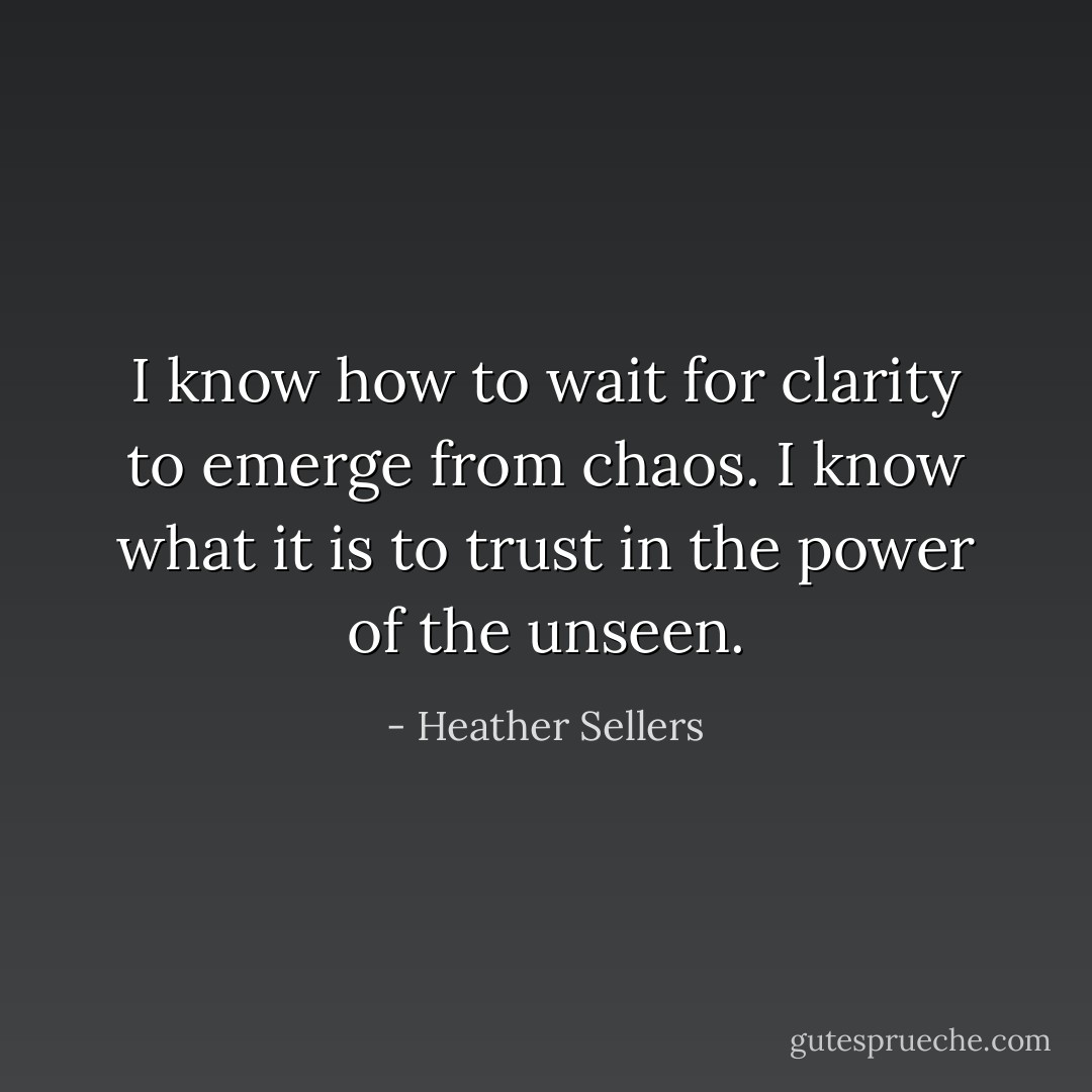I know how to wait for clarity to emerge from chaos. I know what it is to trust in the power of the unseen. - Heather Sellers