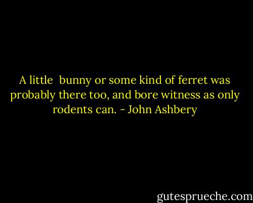 A little <br />bunny or some kind of ferret was probably<br />there too, and bore witness as only rodents can. - John Ashbery