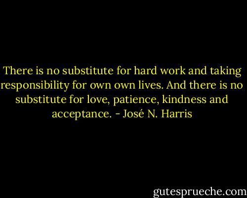 There is no substitute for hard work and taking responsibility for own own lives. And there is no substitute for love, patience, kindness and acceptance. - José N. Harris