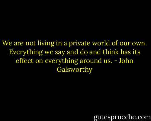 We are not living in a private world of our own. Everything we say and do and think has its effect on everything around us. - John Galsworthy