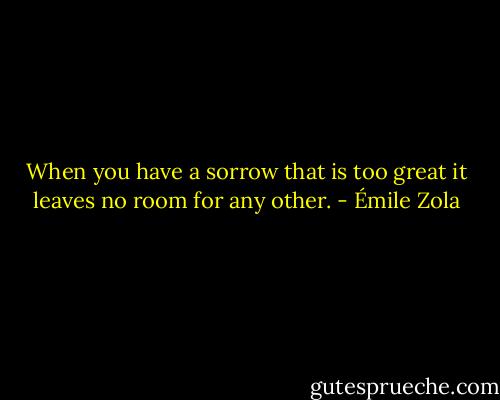 When you have a sorrow that is too great it leaves no room for any other. - Émile Zola