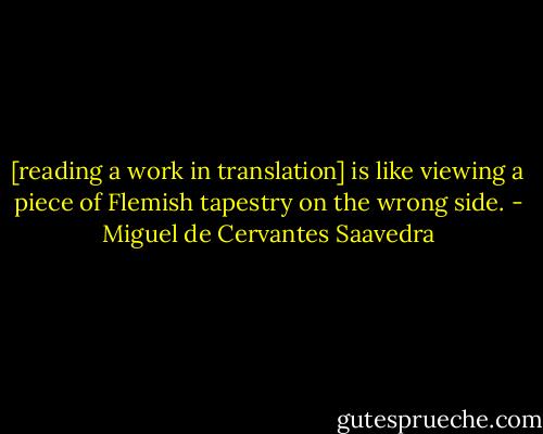 [reading a work in translation] is like viewing a piece of Flemish tapestry on the wrong side. - Miguel de Cervantes Saavedra
