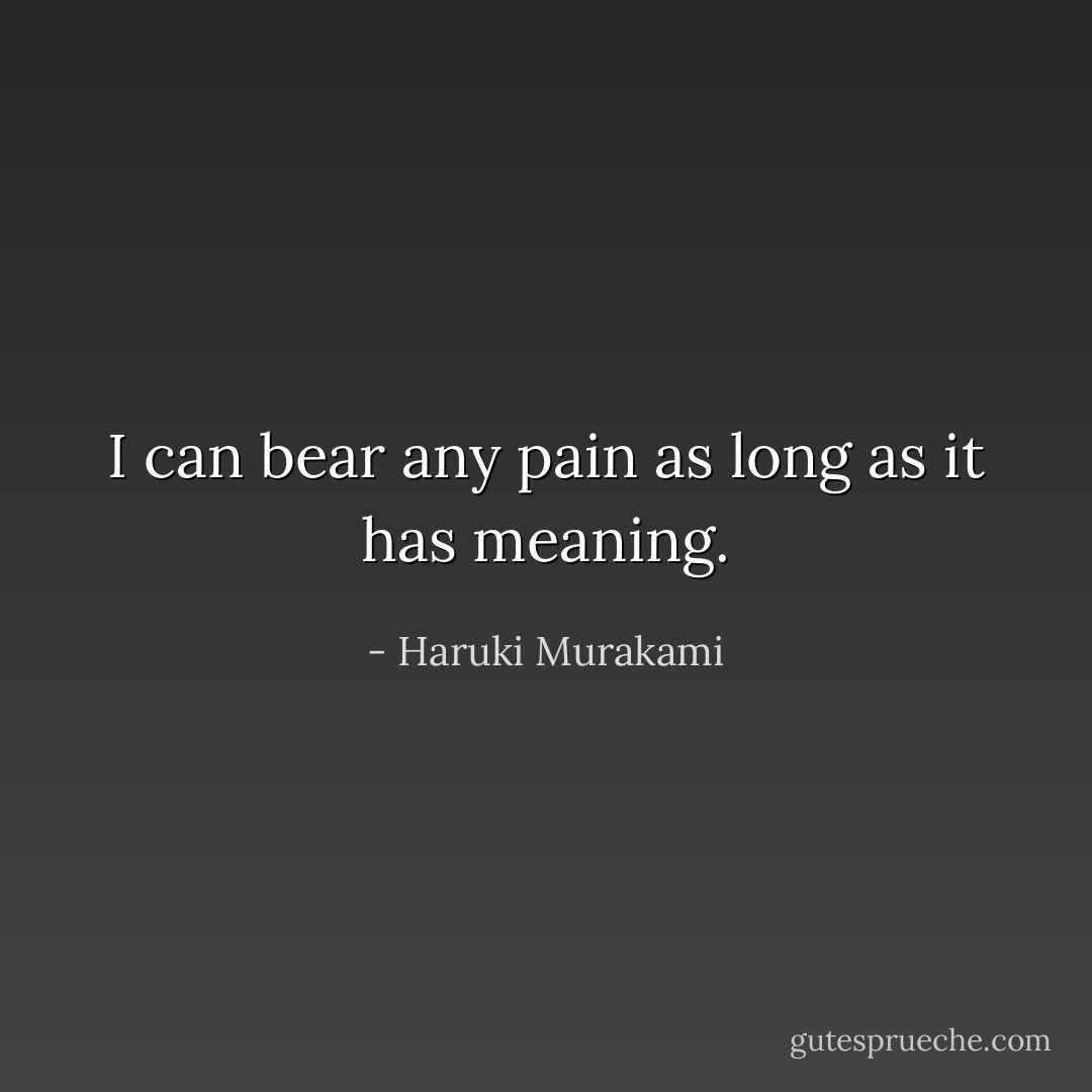 I can bear any pain as long as it has meaning. - Haruki Murakami