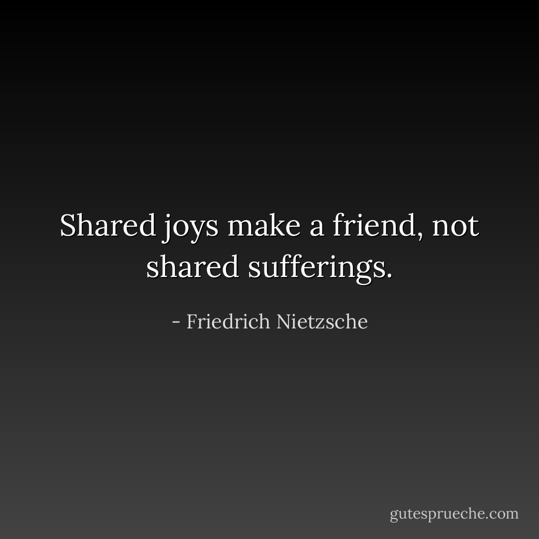 Shared joys make a friend, not shared sufferings. - Friedrich Nietzsche
