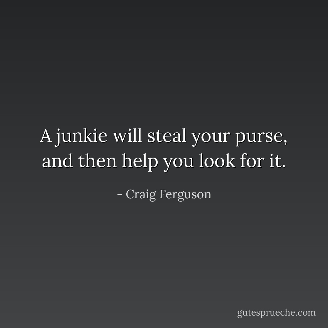 A junkie will steal your purse, and then help you look for it. - Craig Ferguson