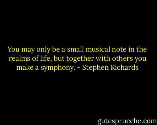 You may only be a small musical note in the realms of life, but together with others you make a symphony. - Stephen Richards