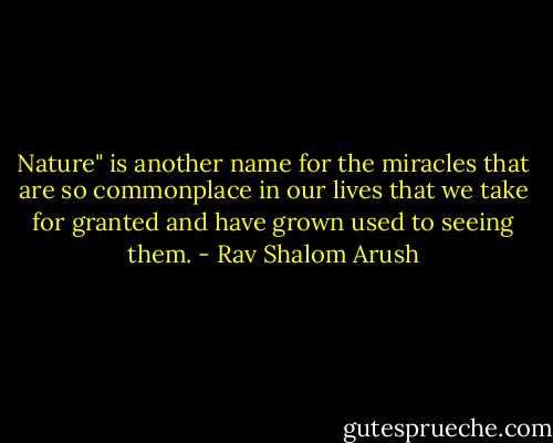Nature" is another name for the miracles that are so commonplace in our lives that we take for granted and have grown used to seeing them. - Rav Shalom Arush