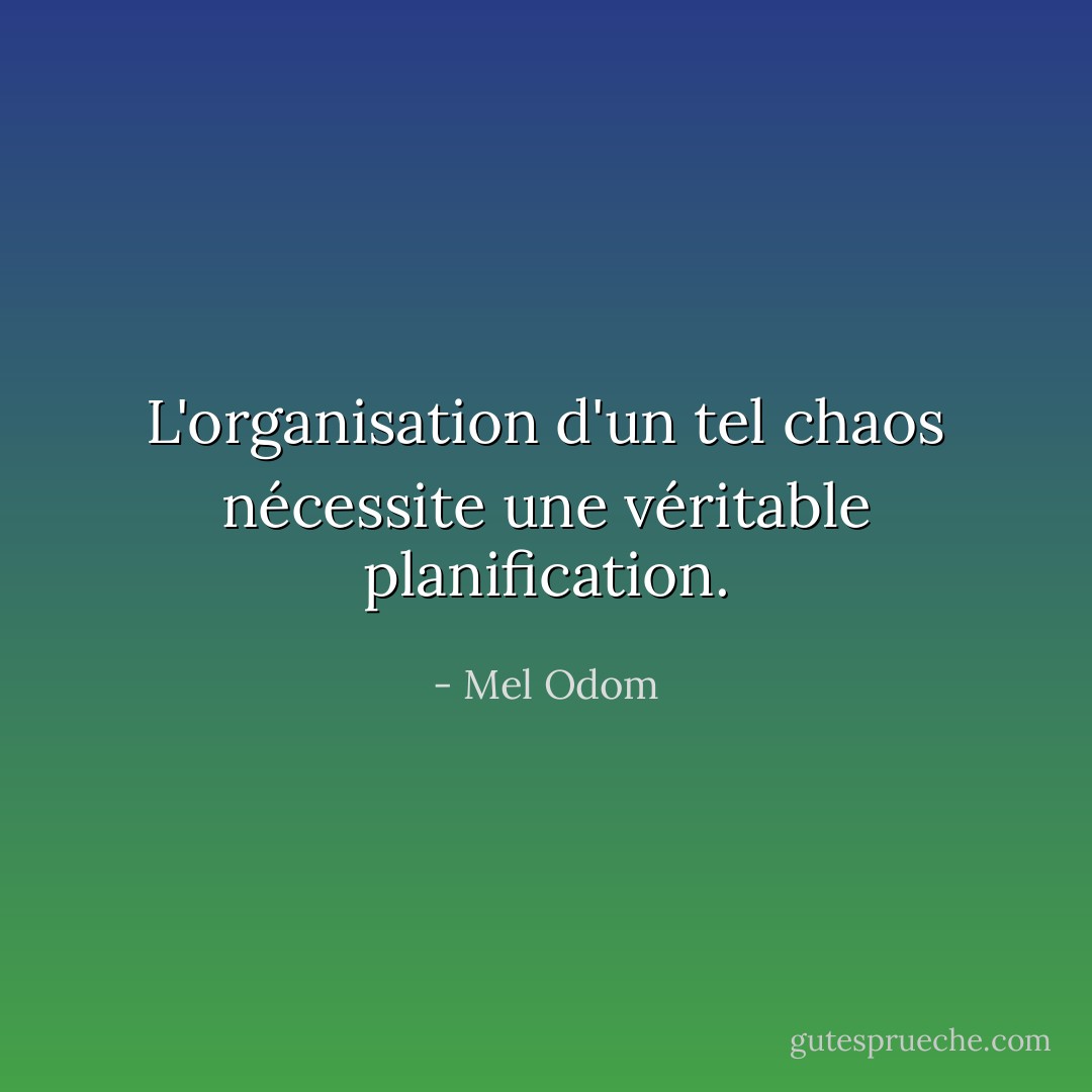 L'organisation d'un tel chaos nécessite une véritable planification. - Mel Odom