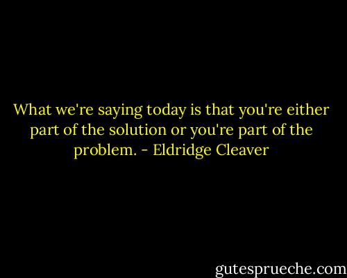 What we're saying today is that you're either part of the solution or you're part of the problem. - Eldridge Cleaver