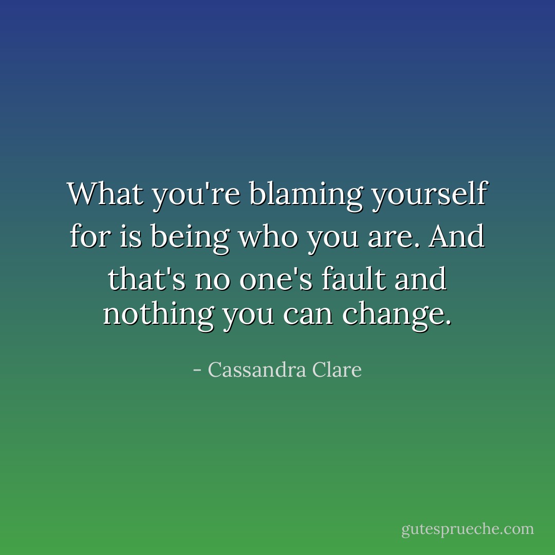 What you're blaming yourself for is being who you are. And that's no one's fault and nothing you can change. - Cassandra Clare