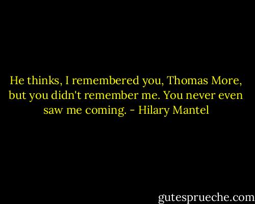 He thinks, I remembered you, Thomas More, but you didn't remember me. You never even saw me coming. - Hilary Mantel