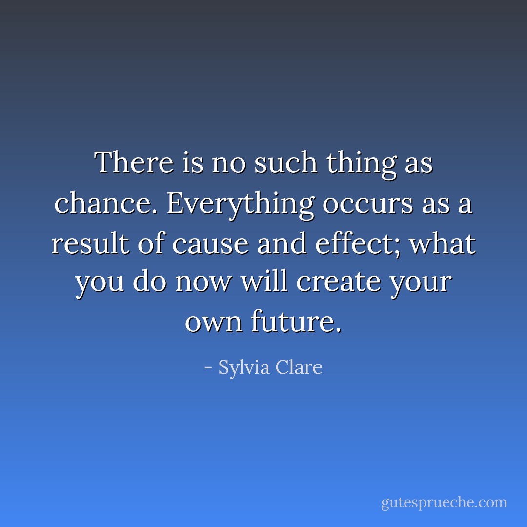 There is no such thing as chance. Everything occurs as a result of cause and effect; what you do now will create your own future. - Sylvia Clare