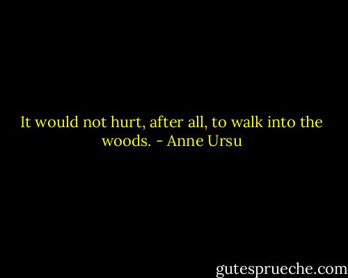It would not hurt, after all, to walk into the woods. - Anne Ursu