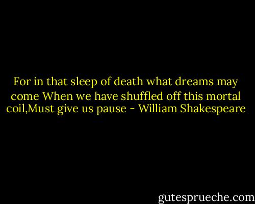 For in that sleep of death what dreams may come When we have shuffled off this mortal coil,Must give us pause - William Shakespeare