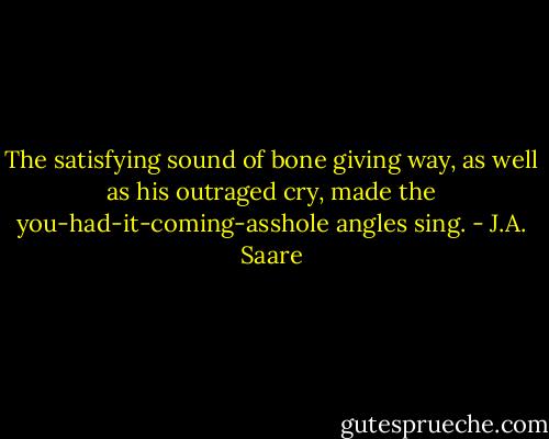 The satisfying sound of bone giving way, as well as his outraged cry, made the you-had-it-coming-asshole angles sing. - J.A. Saare
