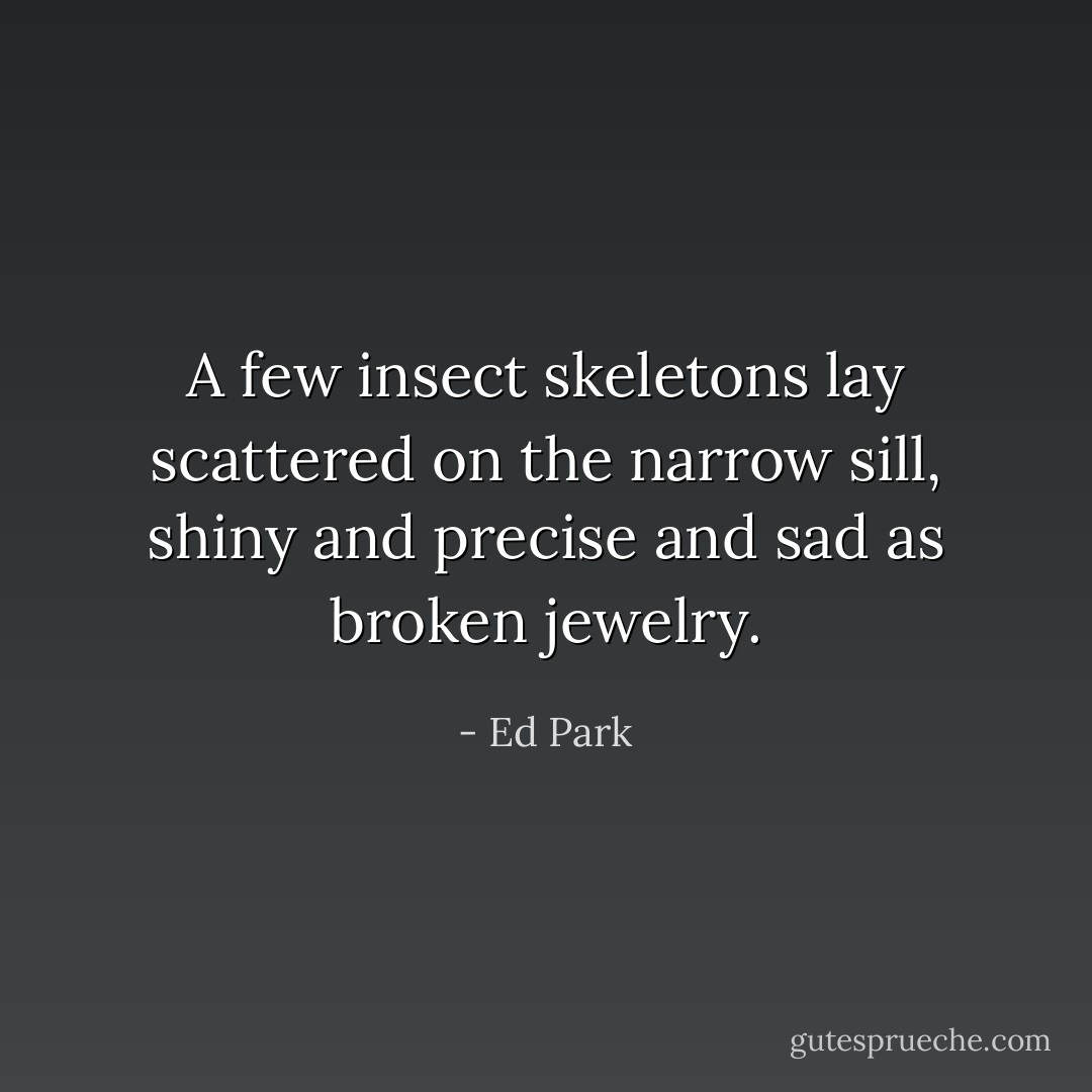 A few insect skeletons lay scattered on the narrow sill, shiny and precise and sad as broken jewelry. - Ed Park