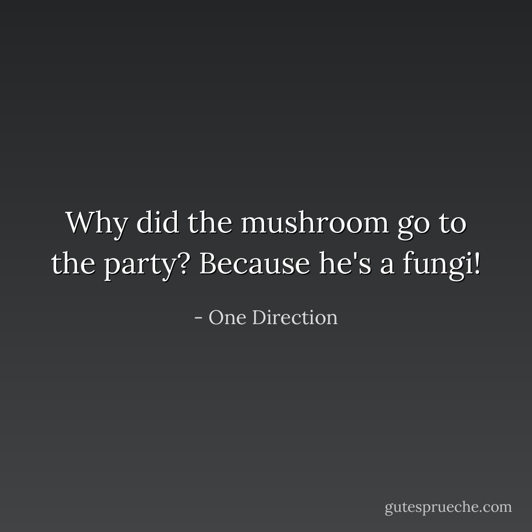 Why did the <i>mushroom</i> go to the party?<br />Because he's a <b>fungi</b>! - One Direction