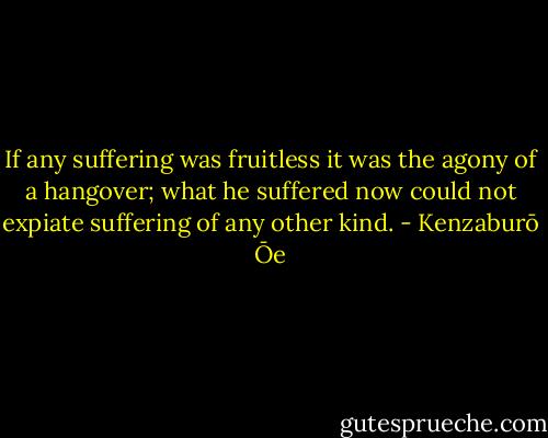 If any suffering was fruitless it was the agony of a hangover; what he suffered now could not expiate suffering of any other kind. - Kenzaburō Ōe
