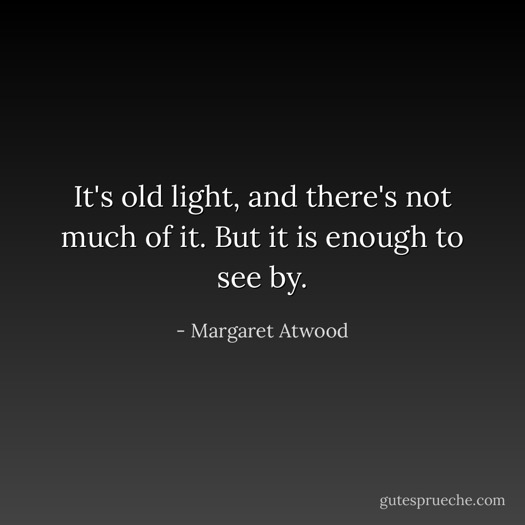 It's old light, and there's not much of it. But it is enough to see by. - Margaret Atwood