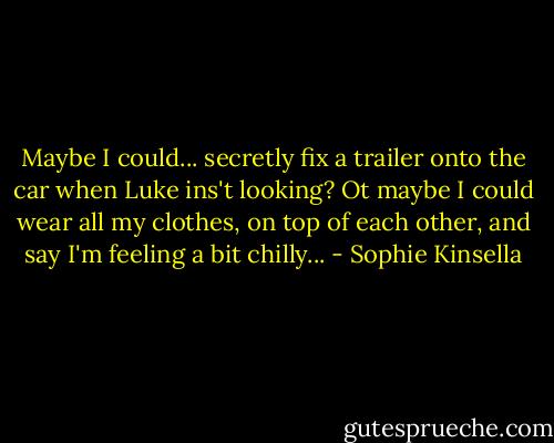 Maybe I could... secretly fix a trailer onto the car when Luke ins't looking? Ot maybe I could wear all my clothes, on top of each other, and say I'm feeling a bit chilly... - Sophie Kinsella