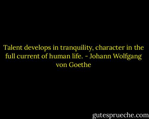 Talent develops in tranquility, character in the full current of human life. - Johann Wolfgang von Goethe