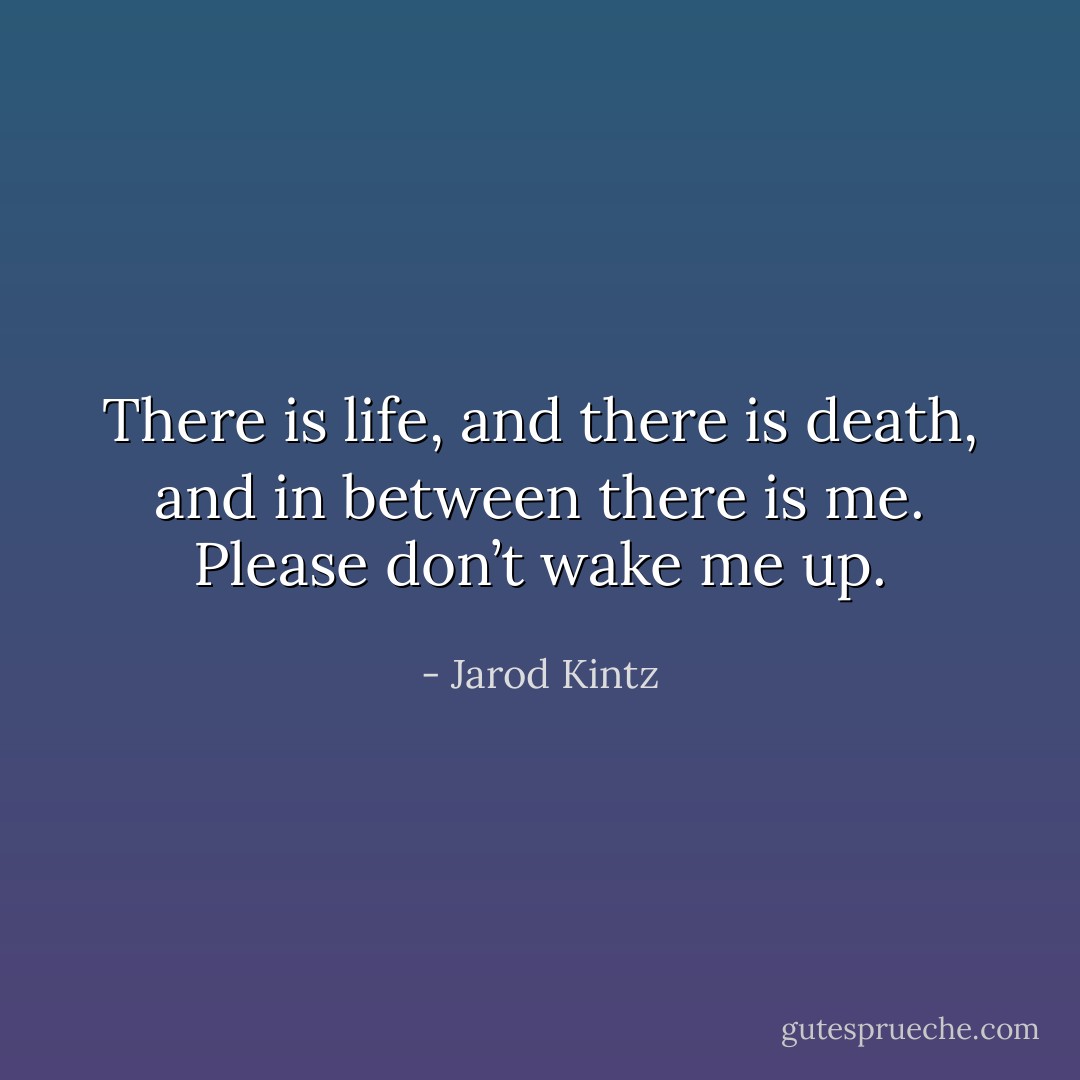 There is life, and there is death, and in between there is me. Please don’t wake me up. - Jarod Kintz