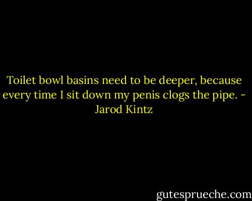 Toilet bowl basins need to be deeper, because every time I sit down my penis clogs the pipe. - Jarod Kintz
