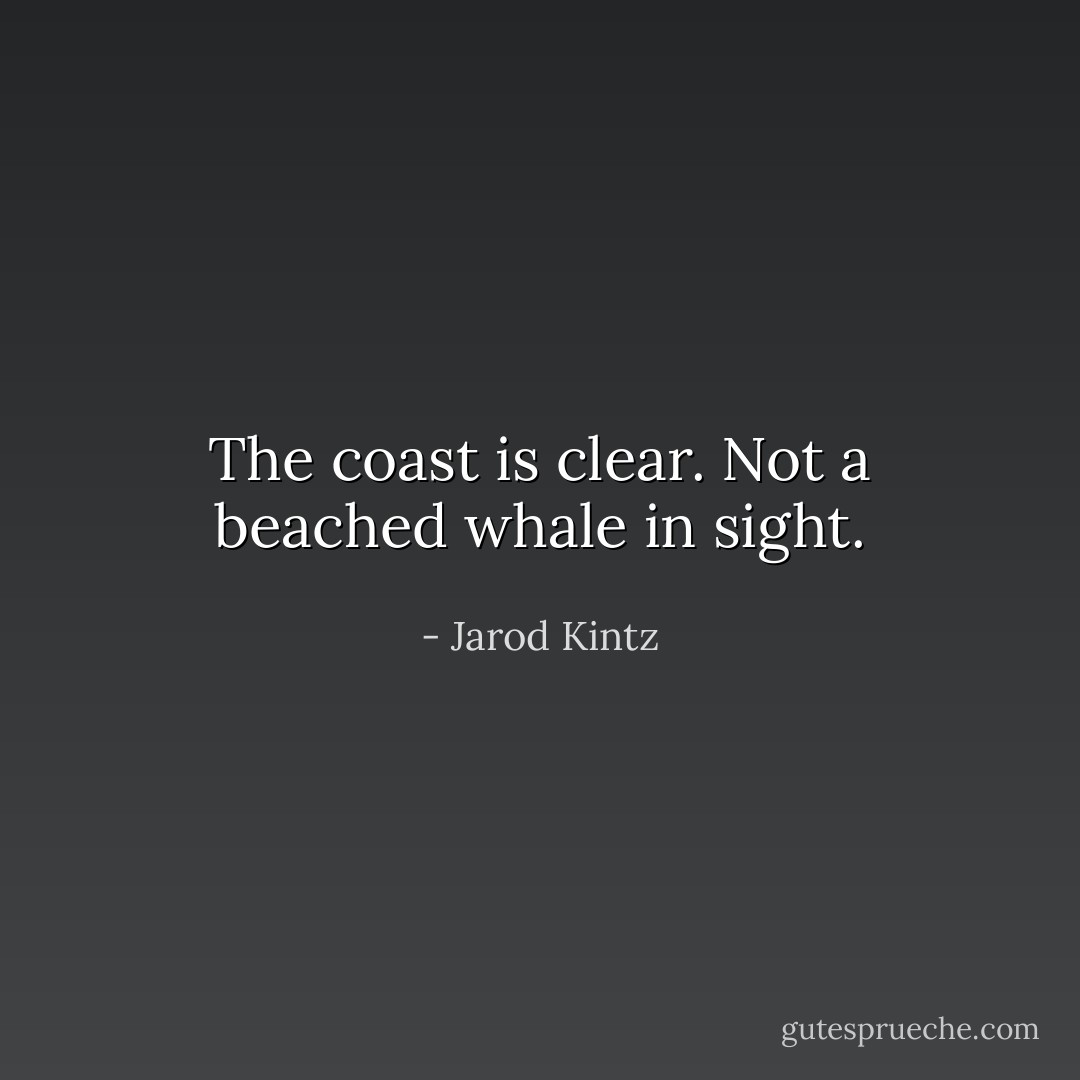 The coast is clear. Not a beached whale in sight. - Jarod Kintz