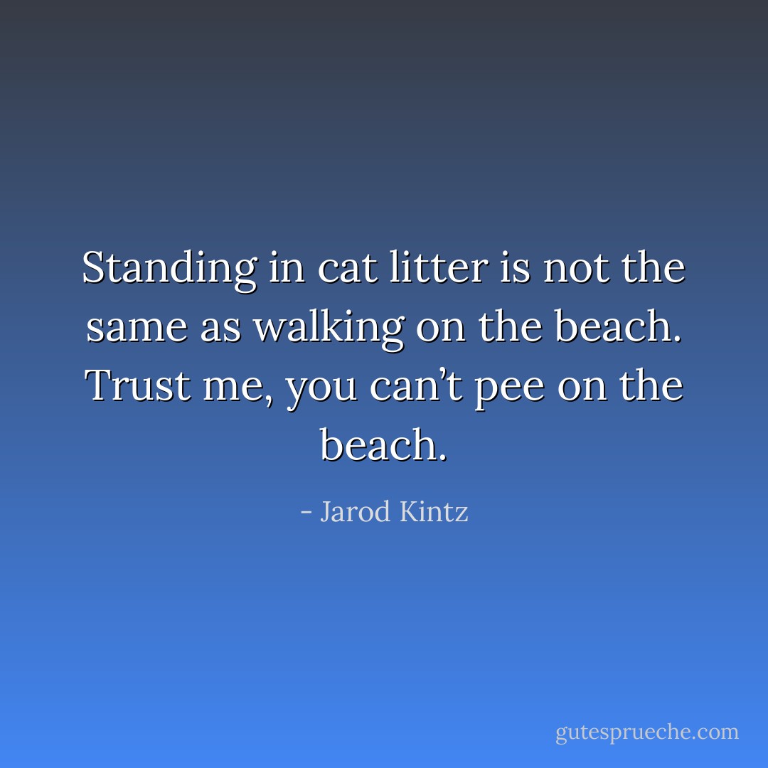 Standing in cat litter is not the same as walking on the beach. Trust me, you can’t pee on the beach. - Jarod Kintz