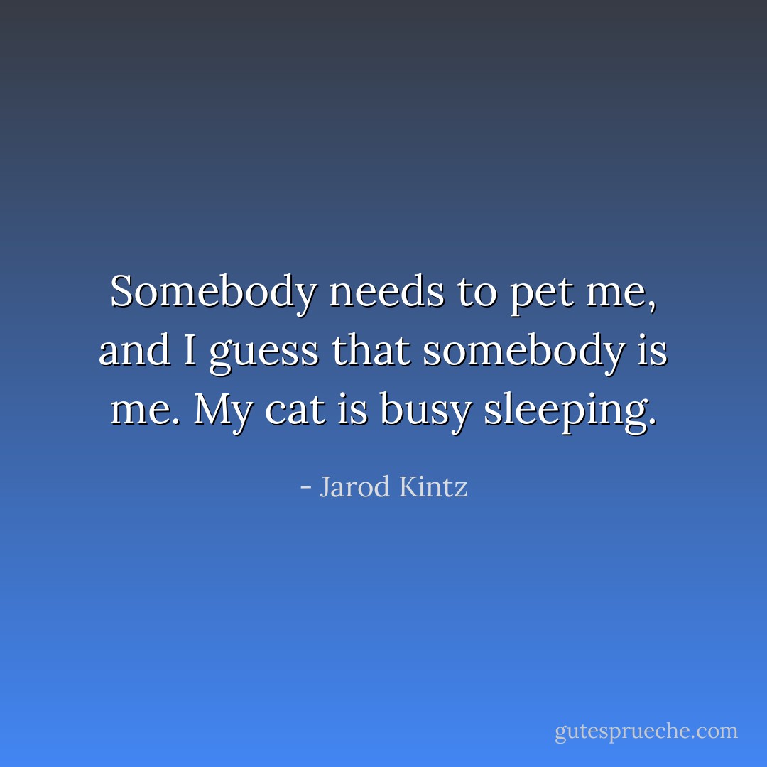 Somebody needs to pet me, and I guess that somebody is me. My cat is busy sleeping. - Jarod Kintz