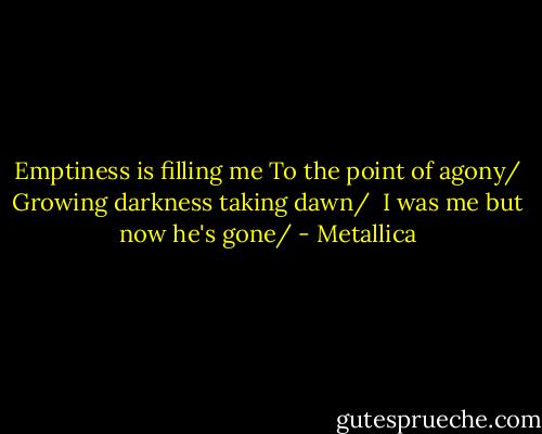 Emptiness is filling me To the point of agony/ Growing darkness taking dawn/<br /> I was me but now he's gone/ - Metallica