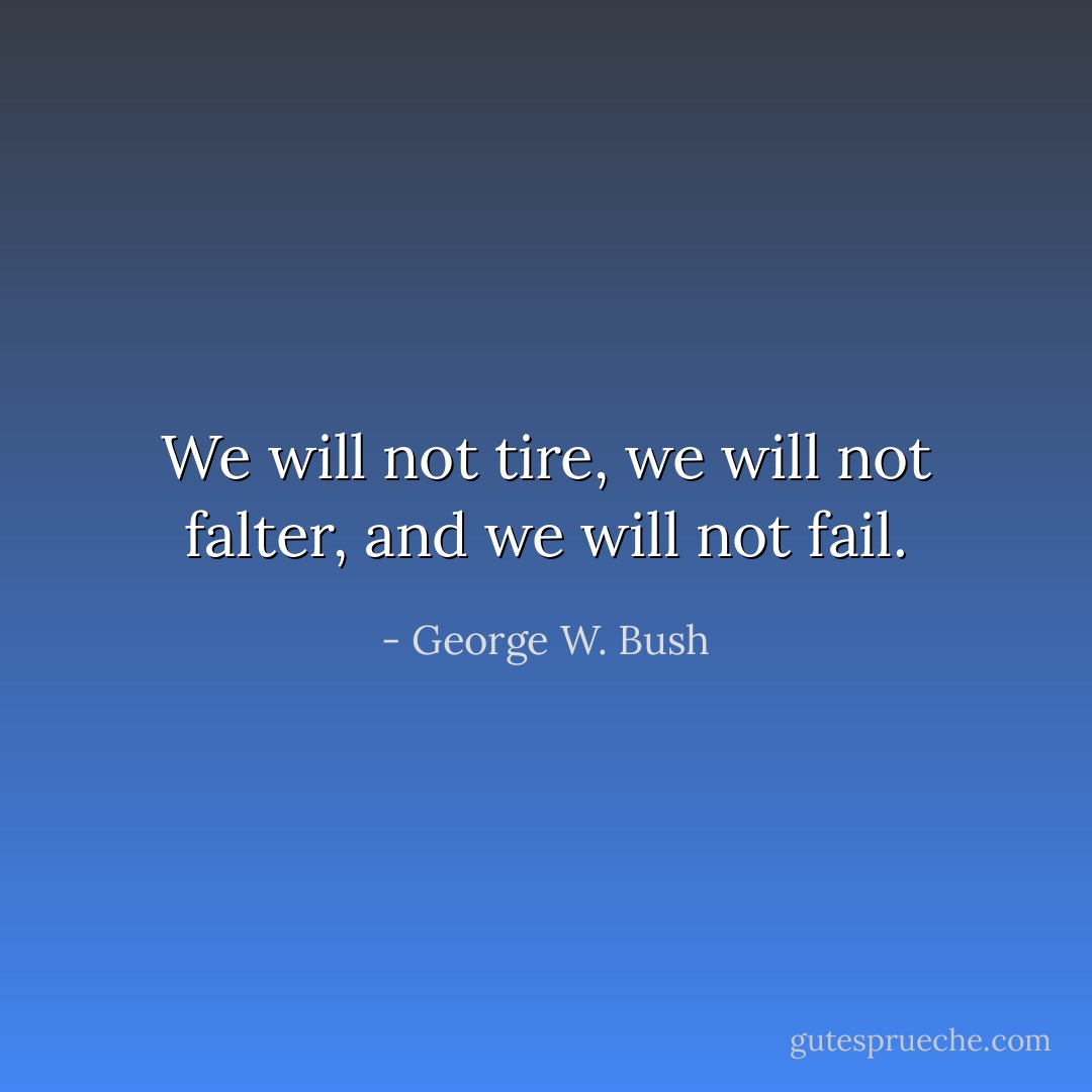 We will not tire, we will not falter, and we will not fail. - George W. Bush