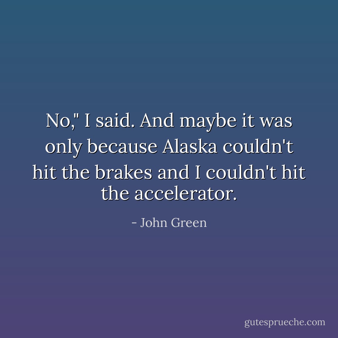 No," I said. And maybe it was only because Alaska couldn't hit the brakes and I couldn't hit the accelerator. - John Green