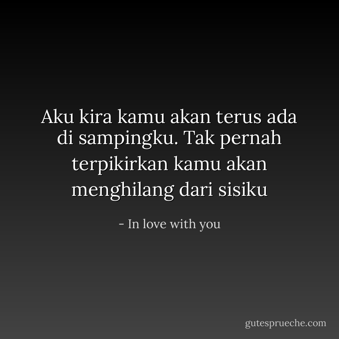 Aku kira kamu akan terus ada di sampingku. Tak pernah terpikirkan kamu akan menghilang dari sisiku - In love with you