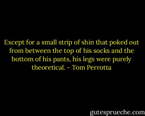 Except for a small strip of shin that poked out from between the top of his socks and the bottom of his pants, his legs were purely theoretical. - Tom Perrotta