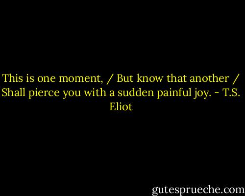 This is one moment, / But know that another / Shall pierce you with a sudden painful joy. - T.S. Eliot