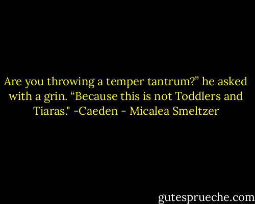 Are you throwing a temper tantrum?” he asked with a grin. “Because this is not Toddlers and Tiaras."<br />-Caeden - Micalea Smeltzer