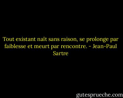Tout existant naît sans raison, se prolonge par faiblesse et meurt par rencontre. - Jean-Paul Sartre